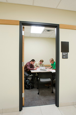 Students study in one of the many practice rooms located on the bottom floor of the MC.