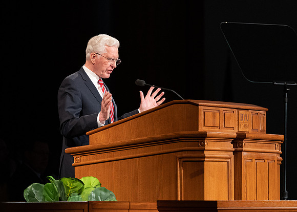 Elder D. Todd Christofferson addresses BYU-Idaho students and faculty during a devotional.