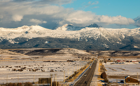 Tetons shrouded in clouds.