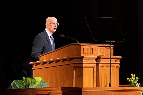 Elder D. Todd Christofferson addresses BYU-Idaho students and faculty during a devotional.