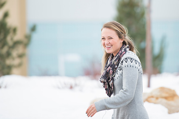 Comm student, Katelyn Crompton, walks to work on the first day of school.
