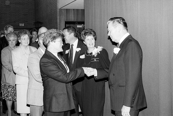 The Bennions talking with guests of the Banquet