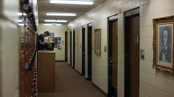 A student studies in the Snow Building.