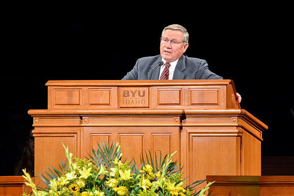 Robert Pothier speaks at devotional.