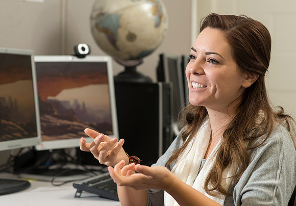 Loren Curtis, a student employee in the Pathway Program expresses her enthusiasm for Pathway and BYU-Idaho.