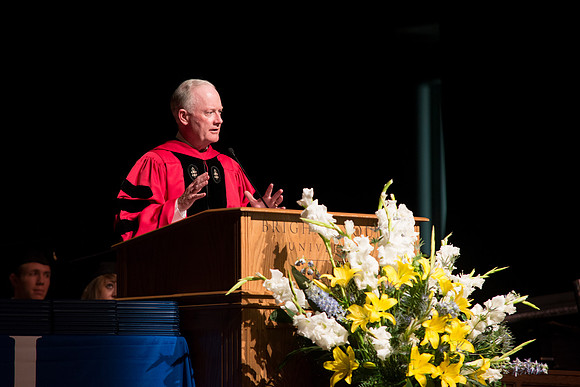 Pres Kim B. Clark speaks at the Covocation for the College of Interdisciplinary Studies. BYU-Idaho photos by Michael Lewis