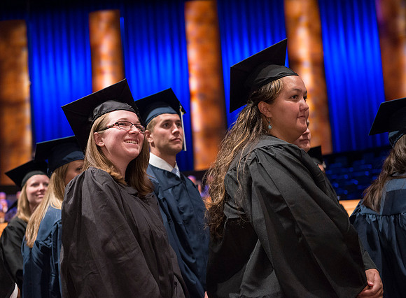 Commencement ceremony in the BYU-Idaho Center.  BYU-Idaho photos by Michael Lewis