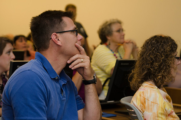 Participants learn tools to improve geneology work in Instructor Ron Anderson's class during Education Week 2013. Photo by Taylor Davenport