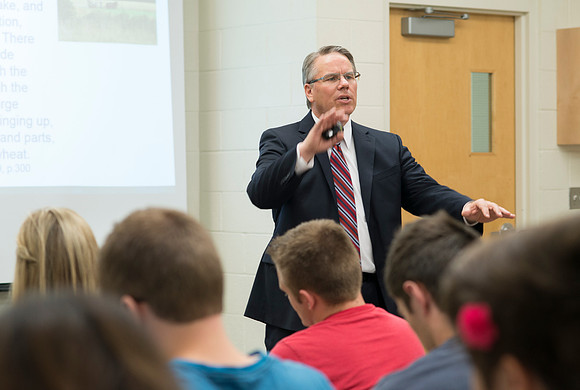 Michael Bolingbroke an instructor in the Religion Dept teaches a New Testament class.
