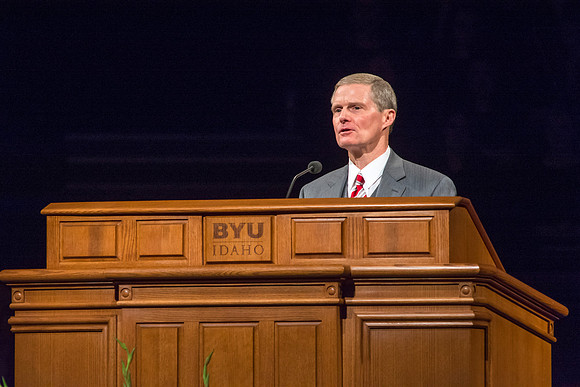 Elder David A. Bednar speaks to students at Brigham Young University-Idaho for devotional. Photo by Ryan Chase