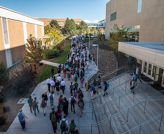 Students exiting the BYU-Idaho Center after devotional.