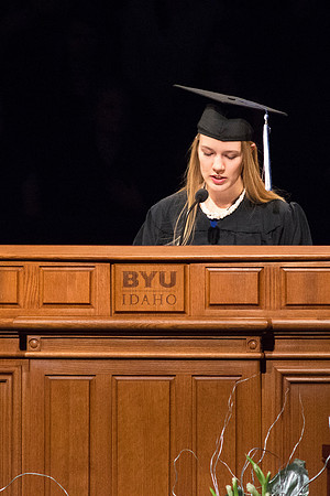 Marissa Thompson giving a speech during Commencement