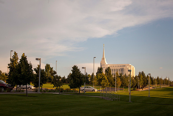 The sun sets on the Rexburg Temple during the Spring Semester.