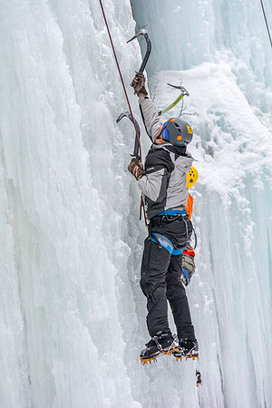 Student Dana MItchell, a Recreation Management major, ice climbing as part of Outdoor Activities.