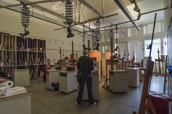 Students work in the Painting Lab of the Jacob Spori Building