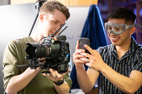 Chemistry student, Noah Aguilar, being interviewed for an Admissions video.