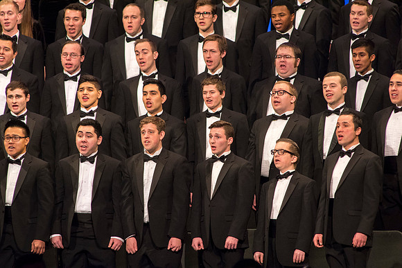 The Brigham Young University-Idaho choir sings at devotional. Photo by Ryan Chase