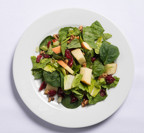 BYU-Idaho Food Service Catering. Crisp Apple Salad, Fresh mixed Salad Greens, diced Apples, dried Cranberries, toasted Walnuts, and diced Celery. Served with Poppyseed Dressing.