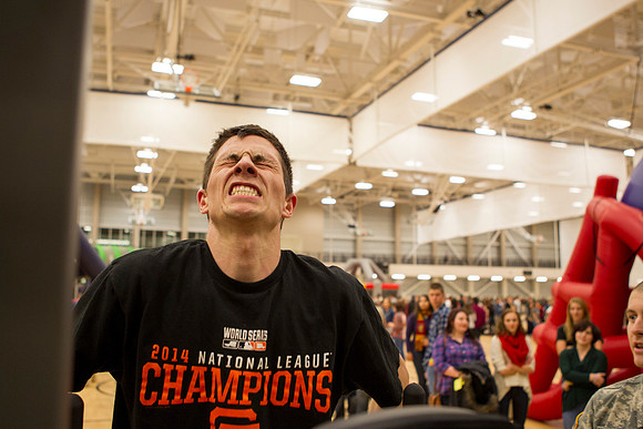 Students participate in a fitness challenged hosted by the ROTC during I-Night.