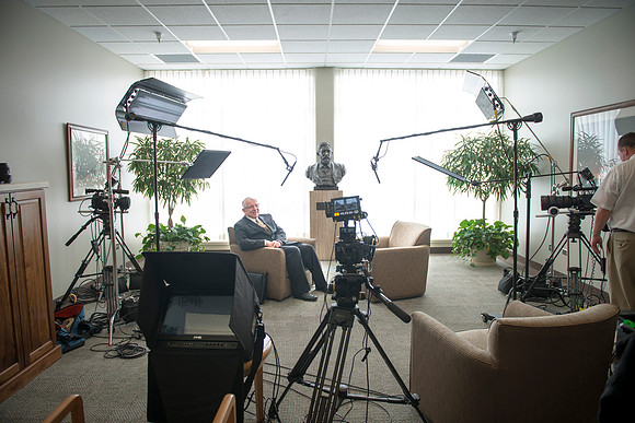President Clark G. Gilbert interviews retired english instructor, Scott Samuelson, to learn more about the "Spirit of Rick's"