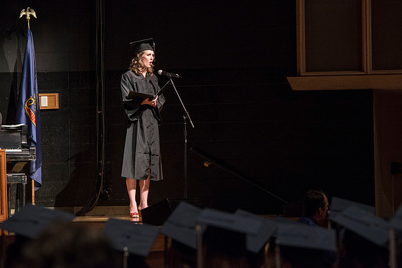 Linday Wilson a Bachelor of Music performs " Sure On This Shining Night" at the Convocation for the College of Interdisciplinary Studies. BYU-Idaho photos by Michael Lewis