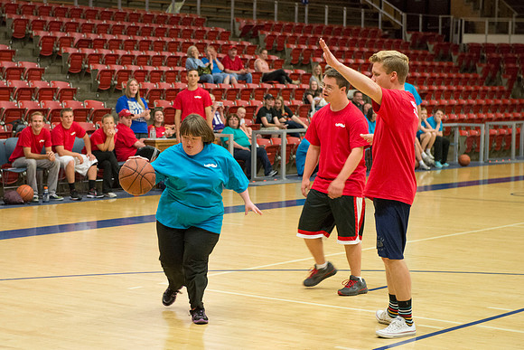 Bob Christensens Special Education class puts on a great show in the Hart Gym playing basketball.