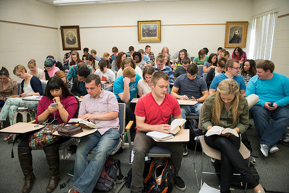 Michael Bolingbroke an instructor in the Religion Dept teaches a New Testament class.