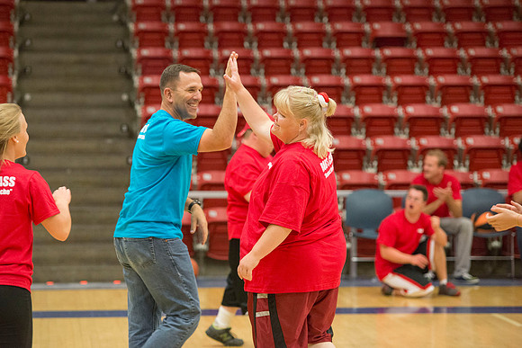 Bob Christensens Special Education class puts on a great show in the Hart Gym playing basketball.