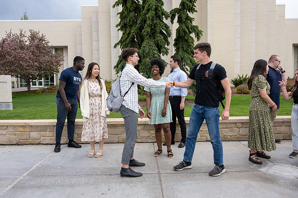 Student models for Admissions Viewbook cover options. May 2023