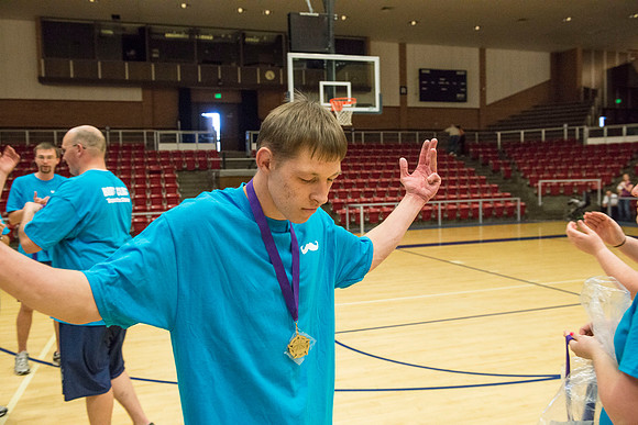 Bob Christensens Special Education class puts on a great show in the Hart Gym playing basketball.