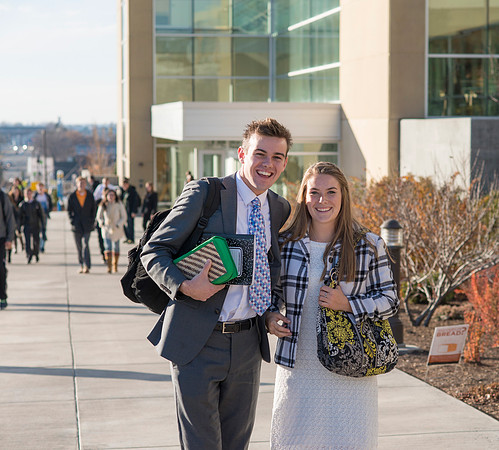 Students leave the BYU-Idaho Center after devotional.