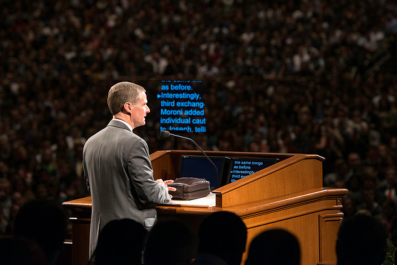 Elder David A. Bednar, of the Quorum of the twelve speaking to a full house in the BYU-Idaho Center devotional.