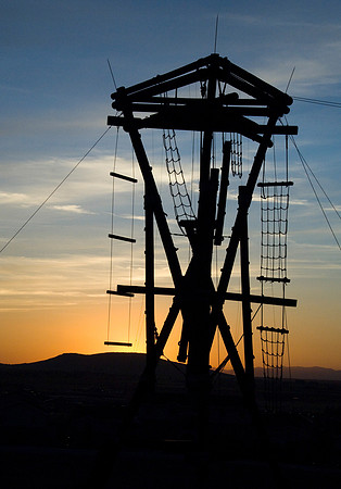 Climbing Tower silouetted against the sunset.