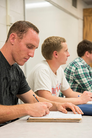 Students in a Civil Engineering class, Reinforced Concrete Design, are taught by Nathan Harris.
