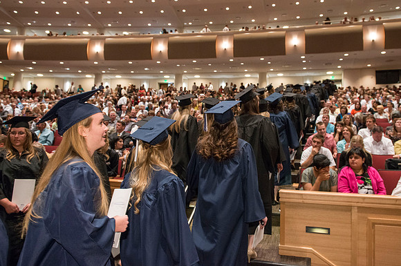 Commencement ceremony in the BYU-Idaho Center.  BYU-Idaho photos by Michael Lewis
