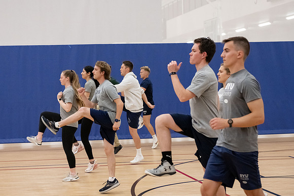 BYU-Idaho students attend a hands-on sprinting workshop in the I-center.