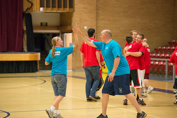 Bob Christensens Special Education class puts on a great show in the Hart Gym playing basketball.