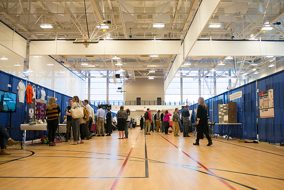 Students present their projects for the Student Research and Creative Works Conference.