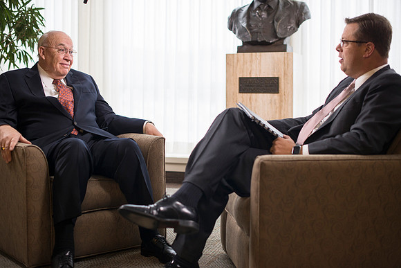 Behind the Scenes of President Gilbert interviewing interim President Wilkes about his time at BYU-Idaho.