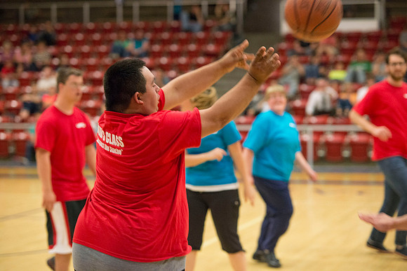 Bob Christensens Special Education class puts on a great show in the Hart Gym playing basketball.