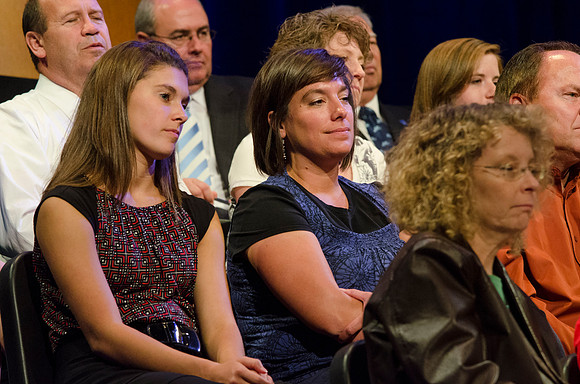 Audience members listening to Pres. Clark share information about new BYU-Idaho students and answers to questions