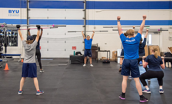 BYU-Idaho students doing Cross-fit Training in the Hart Fitness Center.