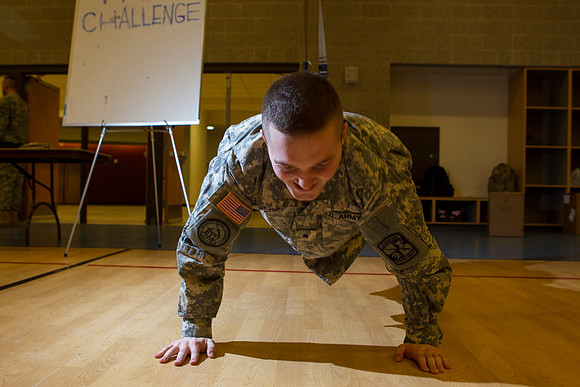CDT Richins competes in the ROTC fitness challenge during I-Night.