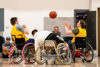 Students participate of Wheelchair Basketball in the Hart Gym.