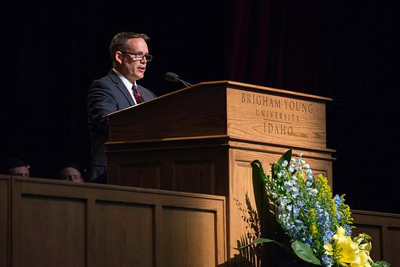 BYU-Idaho graduation. Convocation for the Colllege of Business and Communication. Steve Davis, Alumni Director