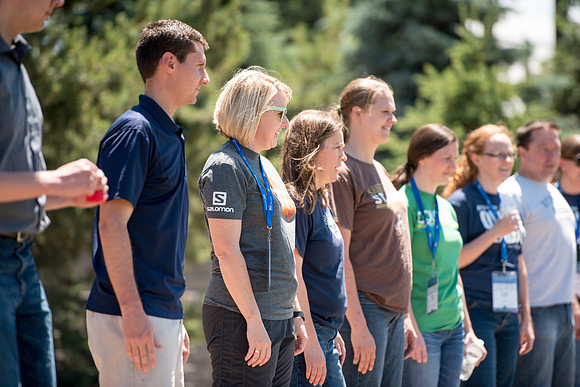 Online Instructors come to BYU-Idaho campus for further learning to enhance teaching skills. Instructors take their turn at the Ropes Course.