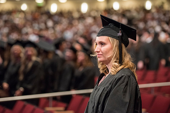 Graduates of Brigham Young University-Idaho entering Convocation ceremony of the Spring 2016 semester. Photo by Ryan Chase.