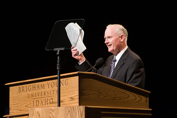 President Kim B. Clark speaks at devotional.