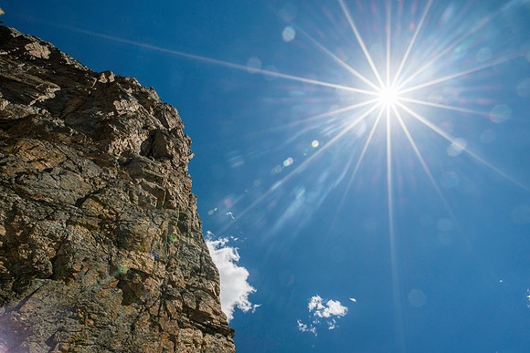 A massive rock buttress, several hundred feet tall on the South boundry of the Jackson Hole Ski resort. (Rock climbing video shoot directed by Michael Ballard and assisted by Taylor Ray. Scott Hurst b