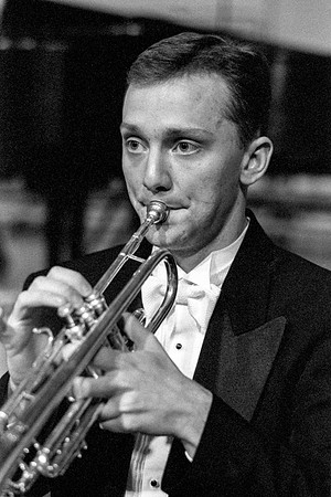 Trumpeter in the orchestra performing "The Song of Nephi"